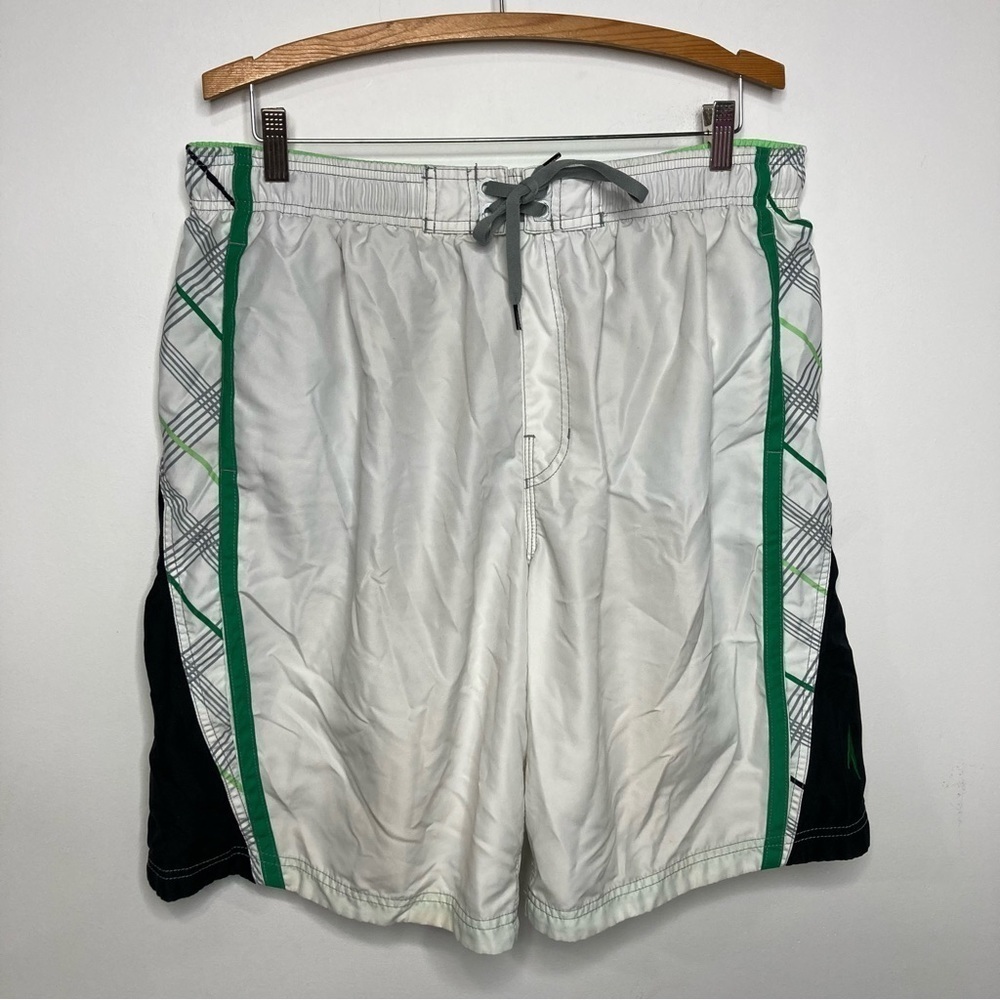 Speedo swim trunks white green has liner size XL